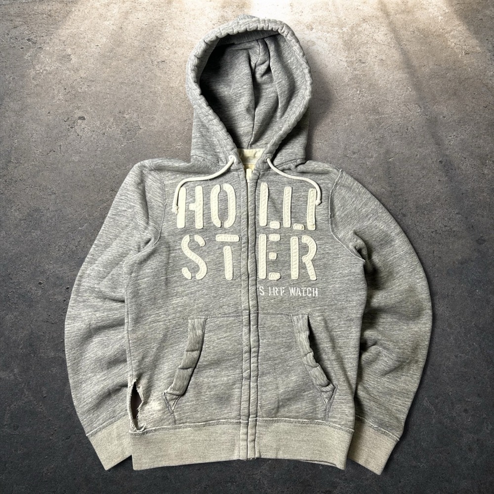 Hollister Surf Watch Heather Gray Zip Up Hoodie Skater Y2K Size Medium